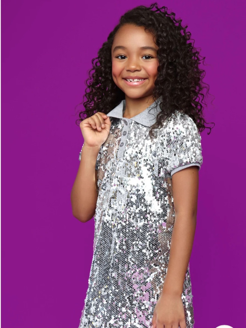 MIA New York Silver Sequin Polo Dress with Glitter Collar